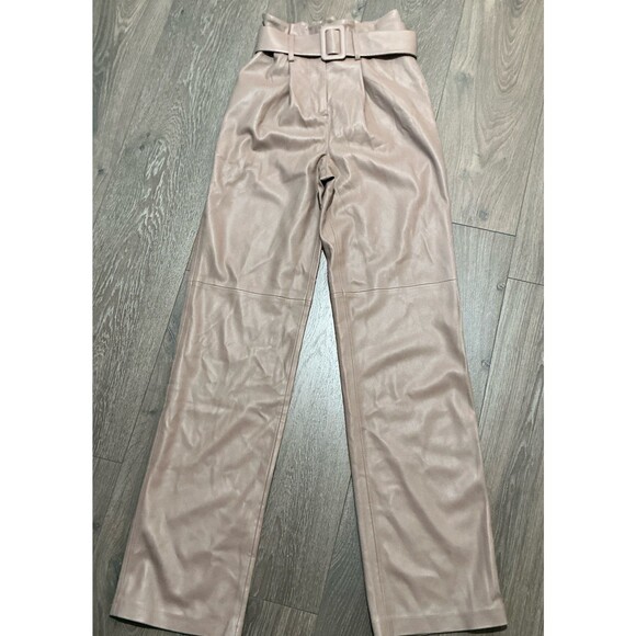 NWT MNG MANGO Women’s Eco Leather Belted Pants Pockets Size 1 - Picture 1 of 4